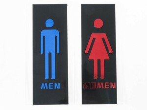 アクリル製 トイレマーク トイレサイン シール 両面テープ貼付 男性+女性#ブルー+レッド