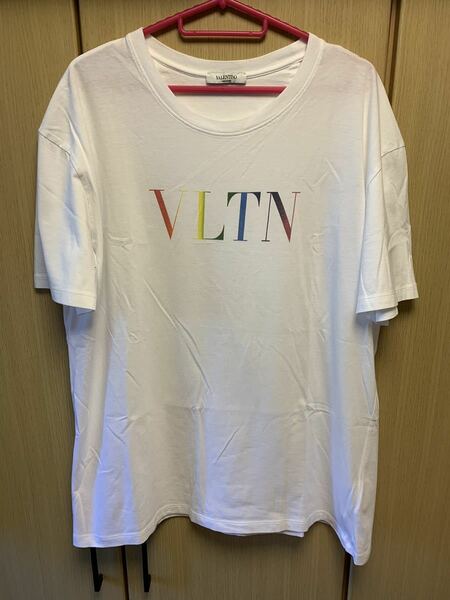 正規 20SS VALENTINO ヴァレンティノ VLTN マルチカラー レインボー ロゴ クルーネック Tシャツ 白 XXL VV3MG10V72U