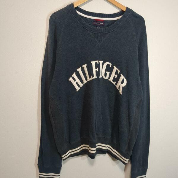 TOMMY HILFIGER ビッグロゴスウェットチャコールグレーメンズL　a8