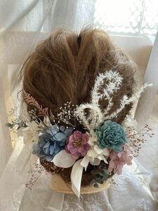 *pure flower*ヘッドドレス★プリザーブド&ドライフラワー★No.178 和装　髪飾り　成人式　七五三　ヘアパーツ　色打掛　振袖　白無垢