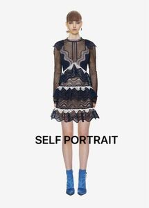 【期間限定セール】SELF PORTRAIT ネイビー ティアード レース ドレス ワンピース UK6 美品