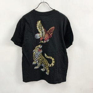 虎×鷹 和柄半袖Tシャツ バックプリント コットン100% ブラック サイズM