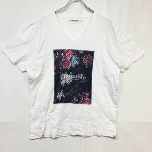 VANQUISH/ヴァンキッシュ 半袖Tシャツ Vネック プリント コットン100％ ホワイト サイズL メンズ