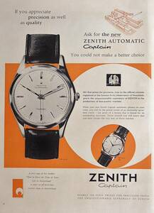稀少・時計広告！1957年ゼニス 時計広告/Zenith Automatic Captain Watch/R