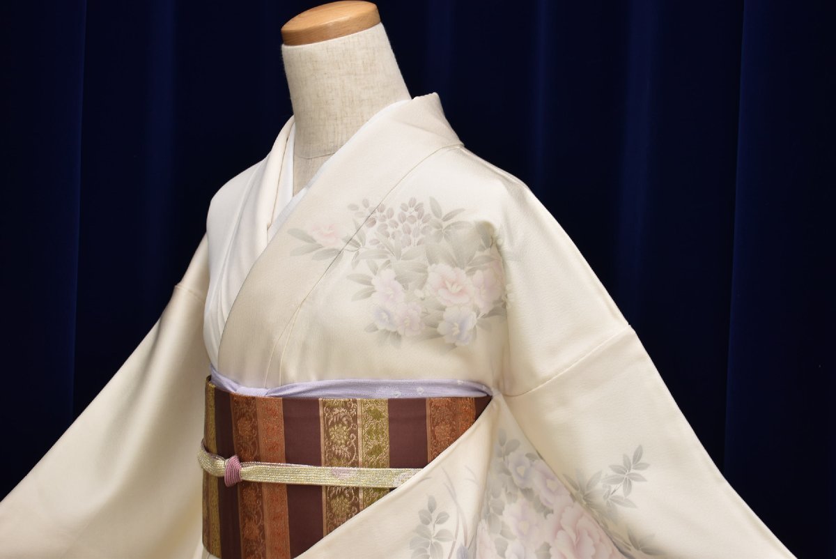 再入荷!】 手描き 正絹 叩き染め 未使用 誂え 訪問着 正絹 白黒系