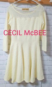 CECIL McBEE ジャガードフラワーワンピース　イエロー セシルマクビー　ミニワンピース　108