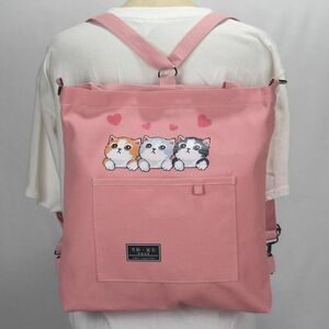 * cat pattern rucksack 3way bag tote bag shoulder lovely 3 pcs. cat pink canvas present usually using lady's Kids BA43