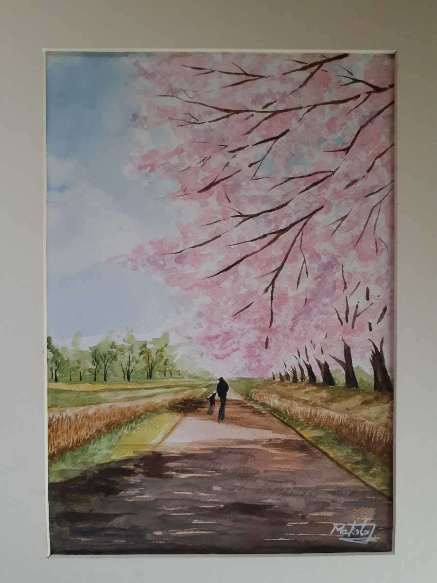 Watercolor painting Sakura in full bloom, Painting, watercolor, Nature, Landscape painting