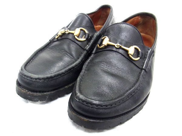 18450円 買取公式 GUCCI 未使用 / ホースビットローファー 黒金 41 1/2