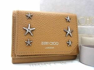 ■新品■未使用■ JIMMY CHOO ジミーチュウ ビアーレ レザー スタースタッズ 三つ折り 財布 ウォレット レディース ブラウン系 AC9982キZ