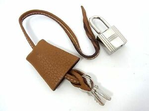 ■ Чрезвычайные красивые товары ■ Hermes кожа Crochet Silver Cadena Keybage Charm Ключ сумки № 120 Brown DA0586 A Z