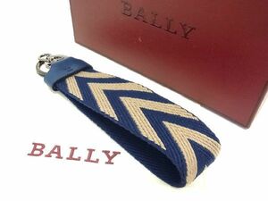 # new goods # unused # BALLY Bally canvas key holder key ring strap men's lady's blue group × beige group AD8257yZ