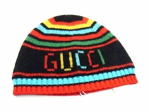 ■新品■未使用■ GUCCI グッチ ウール100％ ニット帽 ニットキャップ 帽子 サイズ M キッズ ブラック系×マルチカラー AF4129アZ