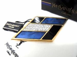 ■新品■未使用■ YVES SAINT LAURENT イヴサンローラン ラインストーン ピンブローチ アクセサリー ブラック系×ネイビー系 AF8238アZ