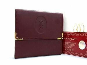 ■新品同様■ Cartier カルティエ マストライン レザー 三つ折り 財布 ウォレット 小銭入れ メンズ レディース ボルドー系 AH4539アZ