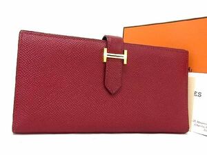 ■美品■ HERMES エルメス ベアンスフレ ヴォーエプソン ゴールド金具 長財布 ウォレット D刻印 2019年 レディース レッド系 BB6158kZ