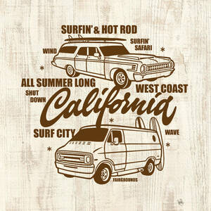 ■SURFIN' & HOT ROD Tシャツ■XLサイズ（ホワイトxブラウン）アメリカ　アメ車　ダッジバン　フルサイズバン サーフィン　モパ－　MOPAR
