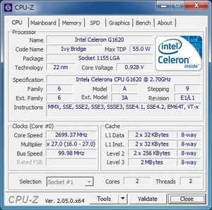INTEL Celeron G1620 (2.70 GHz) LGA1155 ★中古正常品★ (2)