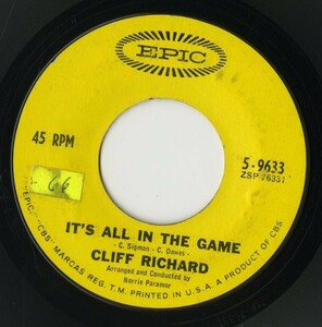 【ロック 7インチ】Cliff Richard - It's All In The Game / I'm Looking Out Of The Window [5-9633]