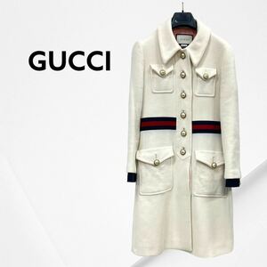  high class GUCCI Gucci Glo gran webbing line GG pearl button wool long coat lady's 448610