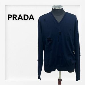 PRADA プラダ ヴァージンウール ダメージ加工 Vネック ニット セーター メンズ UMN484