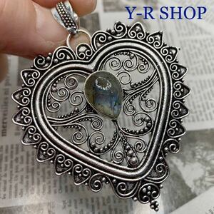  natural stone * Rav lado light. antique style Heart type pendant top * lady's necklace silver 925 stamp color stone ethnic India 