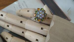 * Aurora color × clear × orange * yellow green beads * flower ring * ring *