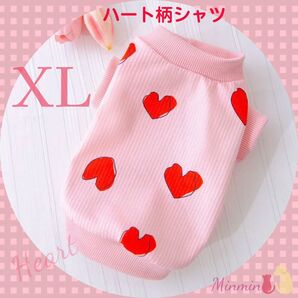 ハートプリントシャツ XLサイズ 犬服 袖あり 春物 ピンク ドッグウェア