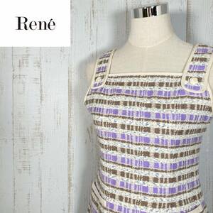 【美品】Rene ルネ ワンピース ツイード ノースリーブ 紫