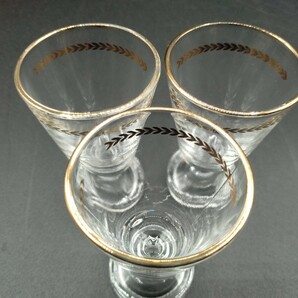 アンティーク グラス リキュールグラス ワイングラス 酒器 金彩 リーフ柄 3客 ガラス コップの画像5