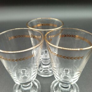 アンティーク グラス リキュールグラス ワイングラス 酒器 金彩 リーフ柄 3客 ガラス コップの画像9
