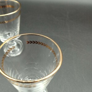 アンティーク グラス リキュールグラス ワイングラス 酒器 金彩 リーフ柄 3客 ガラス コップの画像8