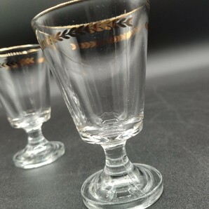 アンティーク グラス リキュールグラス ワイングラス 酒器 金彩 リーフ柄 3客 ガラス コップの画像3