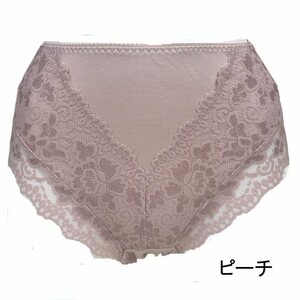 綿95％ クレオス 風花 ピーチ L スタンダード ショーツ シルクプロテイン加工 ストレッチ素材 足口幅広レース ミセス 深履き ゆったり