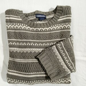 LANDS'END ランズエンド コットン　ボーダー　セーター　cotton knit 90年代 アメリカ　usa製 ビッグシルエット　L ドロップショルダー　