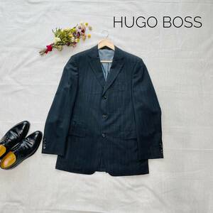 美品☆厳選　定価8万　高級　大人おしゃれ♪　HUGOBOSS　テーラードジャケット　ダークグレー　ストライプ　M～L