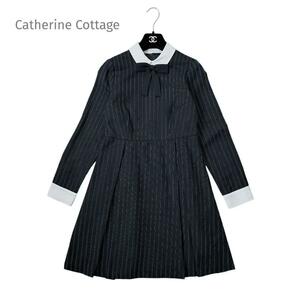 Catherine Cottage キャサリンコテージ 150 ワンピース ネイビー 白襟 ストライプ リボン 紺色 キッズフォーマル 卒服 受験 面接 卒業式