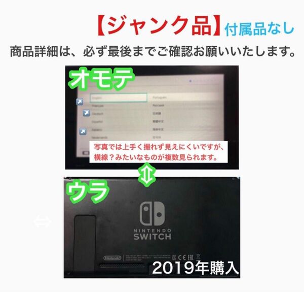 【付属品なし】　Nintendo Switch 本体 のみ　【ジャンク】　2019年購入／正規品　任天堂 ニンテンドースイッチ