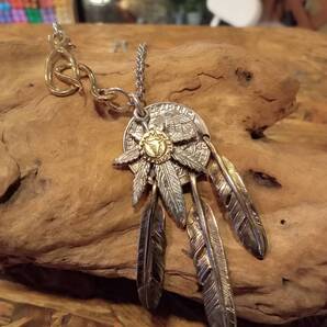 アメリカ硬貨,クオーターダラー,フェザー,ガンジャ3点吊りネックレス,全金,オールドフック,イーグル,金銀コンビ