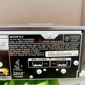 SONY Blu-ray DVD レコーダー BDZ-AX2700T ジャンク 通電確認済み 2012年製の画像9