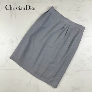 Christian Dior クリスチャンディオール ウール 総柄 デザインタック 膝丈スカート 裏地あり レディース ボトムス グレー サイズML*AC454