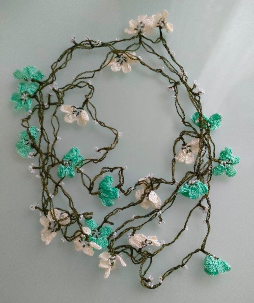 r18-44 Oya Embroidery Lariat Necklace Mint Green Flower Embroidery Mimioya Embroidery Accessories Mimio Türkiye Lariat, Handmade, Accessories (for women), necklace, pendant, choker