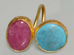 lta-kishu accessory Gold turquoise . pink ring ring ear accessory ear ring 