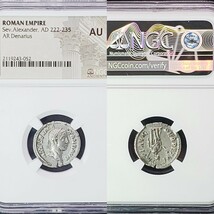 古代 ローマ帝国 セウェルス アレクサンデル帝 AD 222-235年 AR デナリウス 銀貨 シルバー NGC AU 準未使用 アンティーク コイン 西洋 古銭_画像3