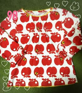 ☆90 長袖 Tシャツ 子供 キッズ ベビー 保育園 幼稚園 女の子 ガール ロンＴ チュニック リンゴ てんとう虫 赤 白