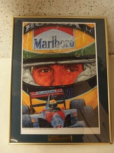 0430088s【Ayrton.Senna.da.Silva アイルトンセナ リトグラフ 額装品】作家サインあり/マクラーレン/40×51cm/中古品