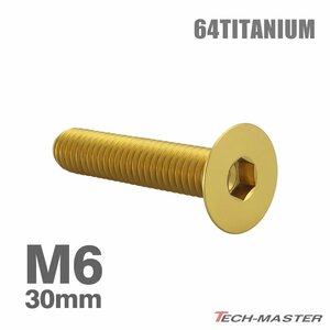 M6×30mm P1.0 64チタン合金 皿ボルト 六角穴付き キャップボルト ゴールドカラー 車/バイク/自転車 ドレスアップ パーツ 1個 JA1565