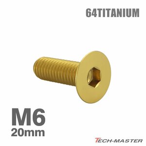 M6×20mm P1.0 64チタン合金 皿ボルト 六角穴付き キャップボルト ゴールドカラー 車/バイク/自転車 ドレスアップ パーツ 1個 JA1551