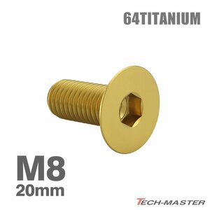 M8×20mm P1.25 64チタン合金 皿ボルト 六角穴付き キャップボルト ゴールドカラー 車/バイク/自転車 ドレスアップ パーツ 1個 JA1593