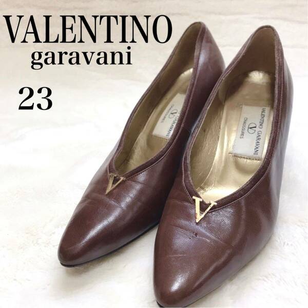 VALENTINO GARAVANI パンプス レザー ブラウン Vロゴ レザー ヴァレンティノガラヴァーニ